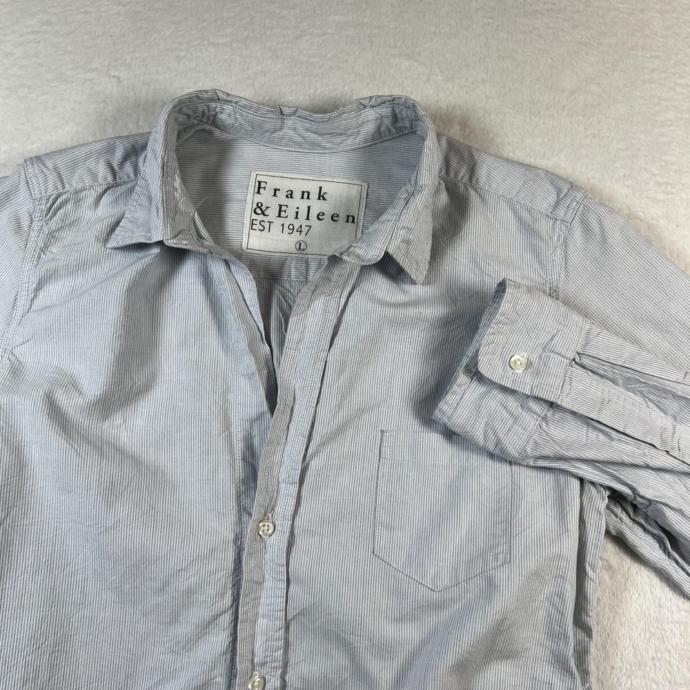 Frank & Eileen Shirt Womens Large Blue Striped 100% Cotton Barry Button Up